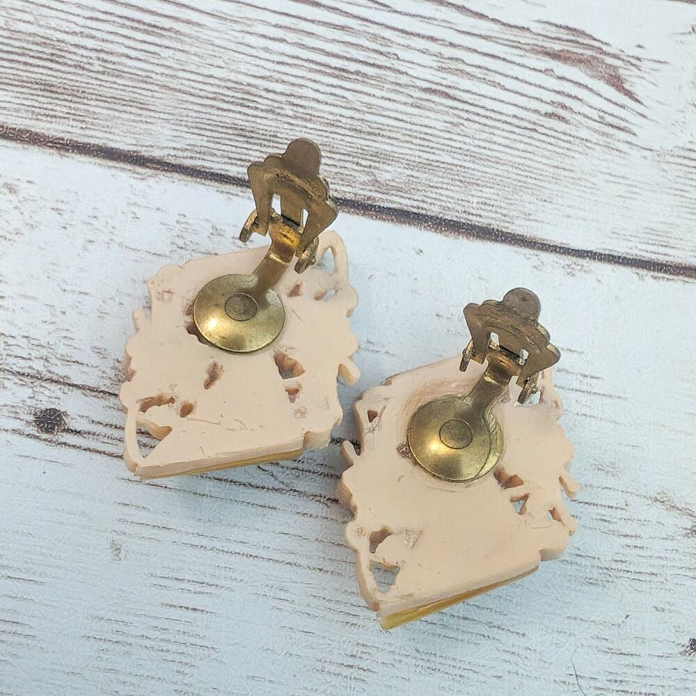 Vintage Clip On Earrings - Very Unusual Statement Earrings - 1 & 3/8" - Picture 6 of 6